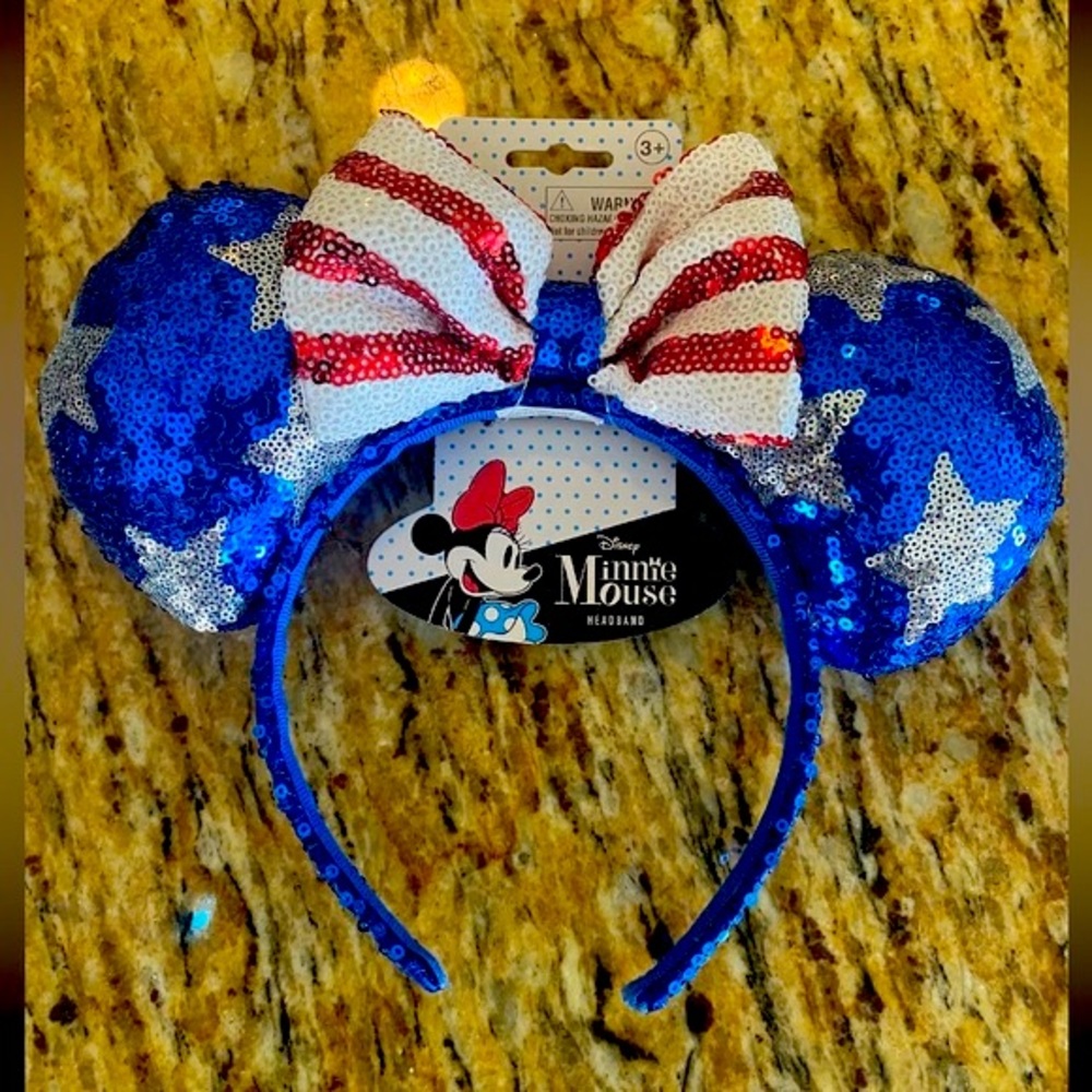 COPY - DISNEY Metallic Sequined Patriotic Minnie Mouse Ears Red White and Blue …